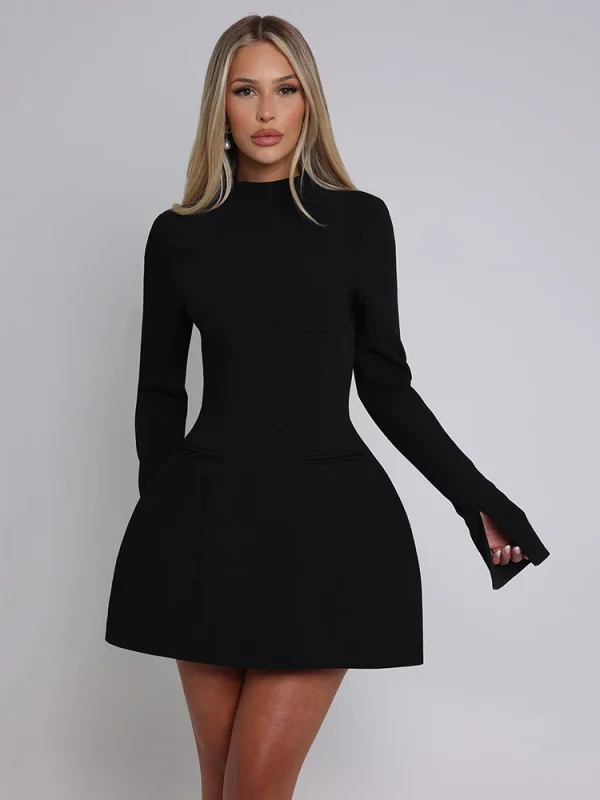 Mozision Long Sleeve Backless Sexy Mini Dress For Women Autumn Winter New O Neck High Waist A-line Club Party Sexy Dress Elegant - Image 3