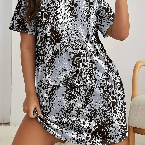 Plus Size Printed With Love Women's Dresses Summer Women's Home Stretchy Nightgowns Leopard Dresses Women's Knee Dresses - Image 6