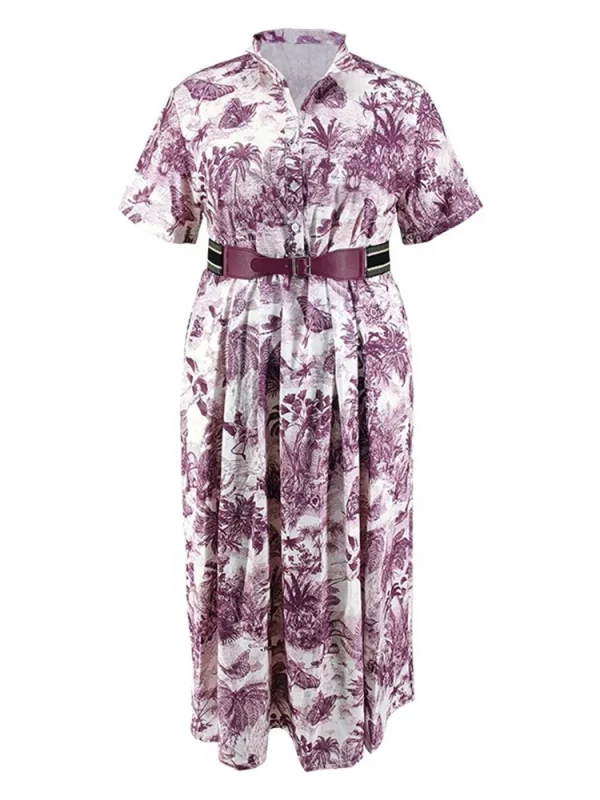 Wmstar Plus Size Dresses for Women New in Summer Elegant Vintage Short Sleeve Print Maxi Dress Wholesale Dropshipping with Belt - Image 5