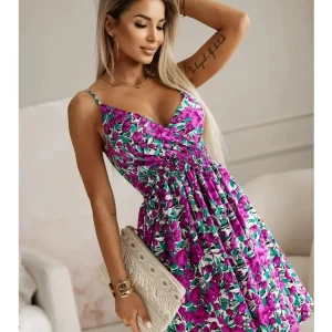 New Fashion Women's Summer Wrap Pleated Dresses Ladies Floral Print Sexy Spaghetti Strap Sling DressBeach Dress A Line Sundress