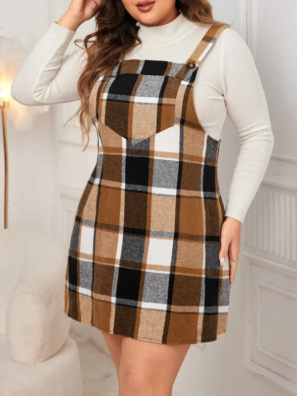 GIBSIE Plus Size Plaid Strap Dress Women New 2025 Autumn Winter Vintage Sleeveless Loose Mini A-Line Dresses Female Vestidos - Image 5