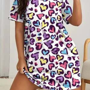 Plus Size Printed With Love Women's Dresses Summer Women's Home Stretchy Nightgowns Leopard Dresses Women's Knee Dresses