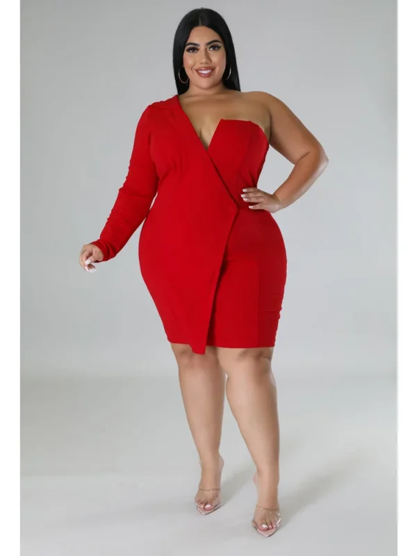 Wmstar Plus Size Dresses Women 2022 Single Long Sleeve V Neck Solid Sexy Mini Suit Dress Party Dresses Wholesale Dropshipping - Image 2