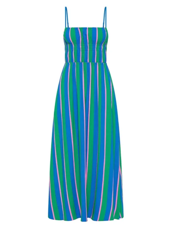 2025 Summer Fashion New Women's Elegant Beach Vacation Dress with Strap Printing Stripe Casual Long A-line Dress - Image 5