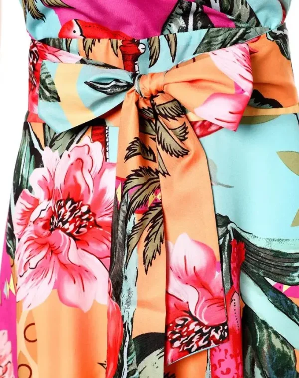 Dresses for Women 2023 Boho Tropical Print V-Neck Sleeveless Maxi A Line Casual Beach Vacation Dress With Belt - Image 5