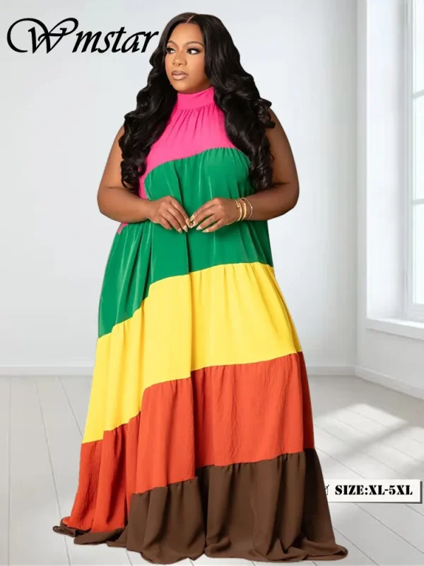 Wmstar Plus Size Dresses for Women Print Elegant New Bandage Fashion Loose Maxi Dress Clothes Wholesale Dropshipping 2025