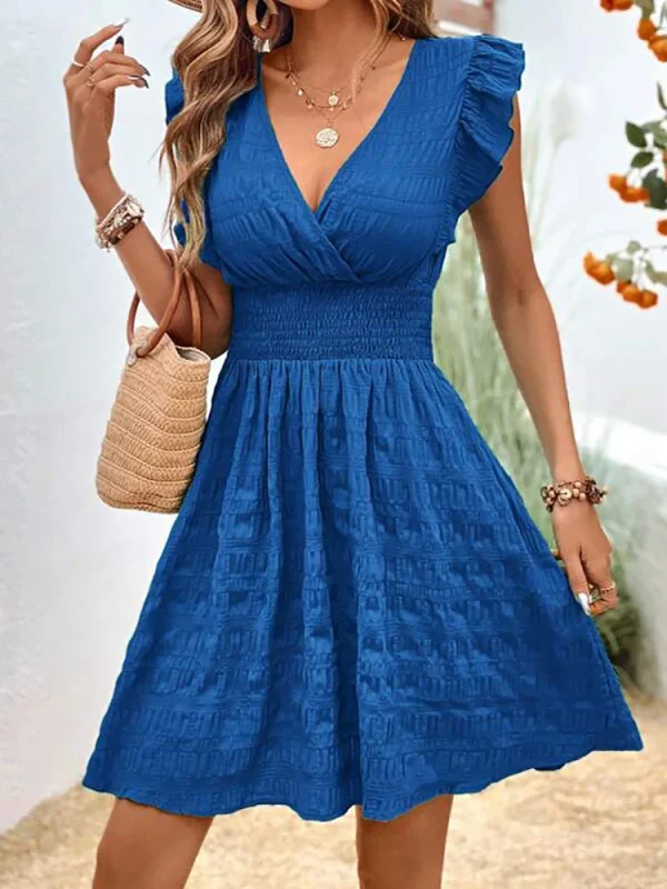 Elegant Short Dresses For Women Summer Casual Slim Red Sleeveless Holiday Beach Dress Fashion V Neck A-line New In Dresses - Image 5