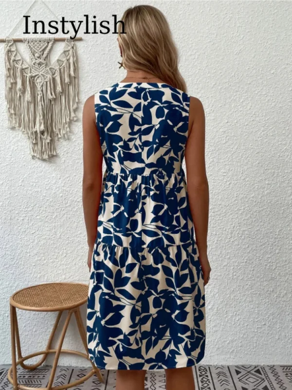 Women Boho Print Mini Dress Summer Elegant Sleeveless V Neck Ruffle A Line Tank Dress Casual Loose Oversize Beach Party Sundress - Image 6