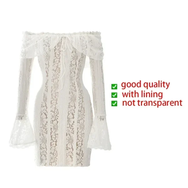 Oligai Lace Slim Mini Dress for Women Off The Shoulder Sexy Long Sleeves Club Party Dresses Bodycon Elegant Autumn Dress - Image 6