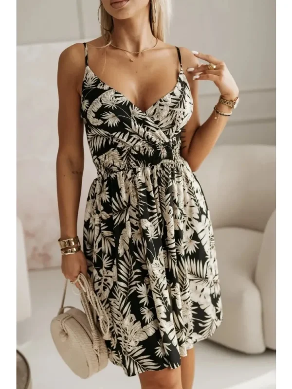 New Fashion Women's Summer Wrap Pleated Dresses Ladies Floral Print Sexy Spaghetti Strap Sling DressBeach Dress A Line Sundress - Image 3