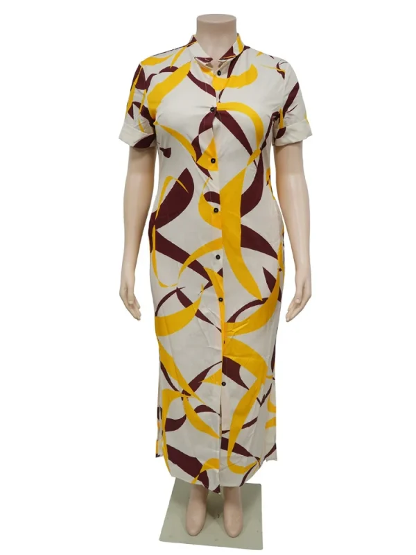 Wmstar Plus Size Dresses for Women Printed Short Sleeve Fashion Party Bodycon Stretch Button Maxi Dress Wholesale Dropshipping - Image 4