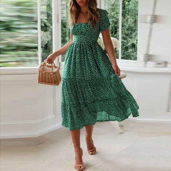 Women'S Summer Dress Fragmented Flower Flare Short Sleeve Casual Flowy Midi Dresses Elegant Temperament Party Vestidos 2025 Hot - Image 3
