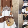 Women's Spring Summer New Style Sexy V-neck Fashion Printed Long One Shoulder Dress Casual Loose Five Sleeve Long Dress - Image 5