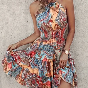 Plus Size 2025 Fashion Casual Vacation Women's Dress Elegant Sexy Off the Shoulder Halter Strap High Waist A-line Mini Dress