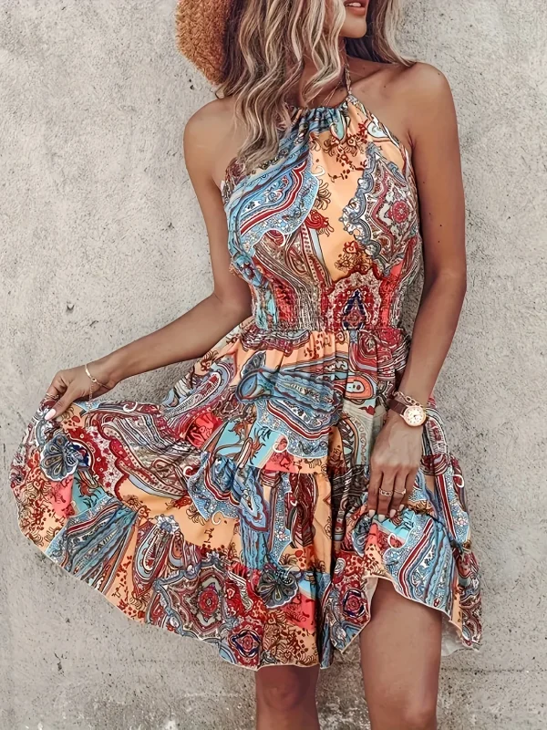 Plus Size 2025 Fashion Casual Vacation Women's Dress Elegant Sexy Off the Shoulder Halter Strap High Waist A-line Mini Dress