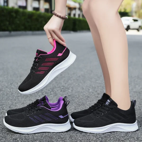 Oulylan Summer Soft Sole Running Shoes Ladies Casual Solid Color Antislip Footwear Outdoor Lace Up Mesh Breathable Sneakers - Image 4