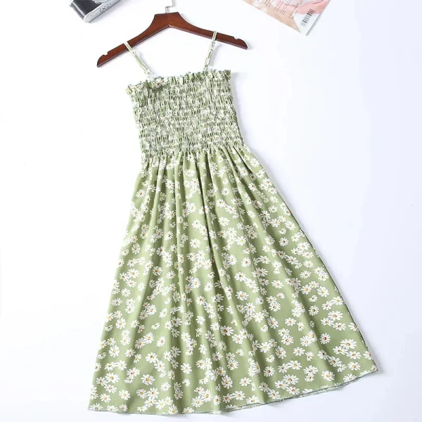Summer Chiffon Camisole Sleeveless Dress Women Mini Dresses Fashion Elastic Waist Casual Spaghetti Strap Dresses Vestidos Girls - Image 4