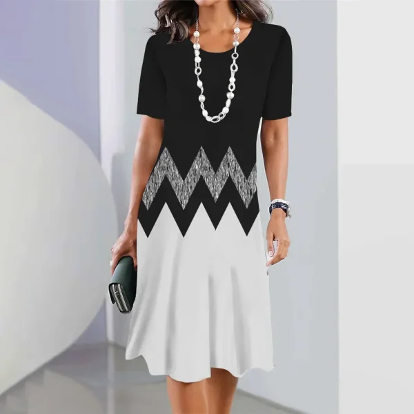 2025 New Women's Dresses Stripe Print Elegant & Beautiful Midi Dresses Plus Size Female Summer One-piece Dress Free Shipping - Image 5