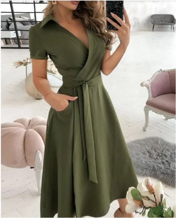 Women's New Short Sleeve Dress Spring Summer Fashion V-neck Printed Bag Hip Dress for Women Temperament Personality Wear - Image 4