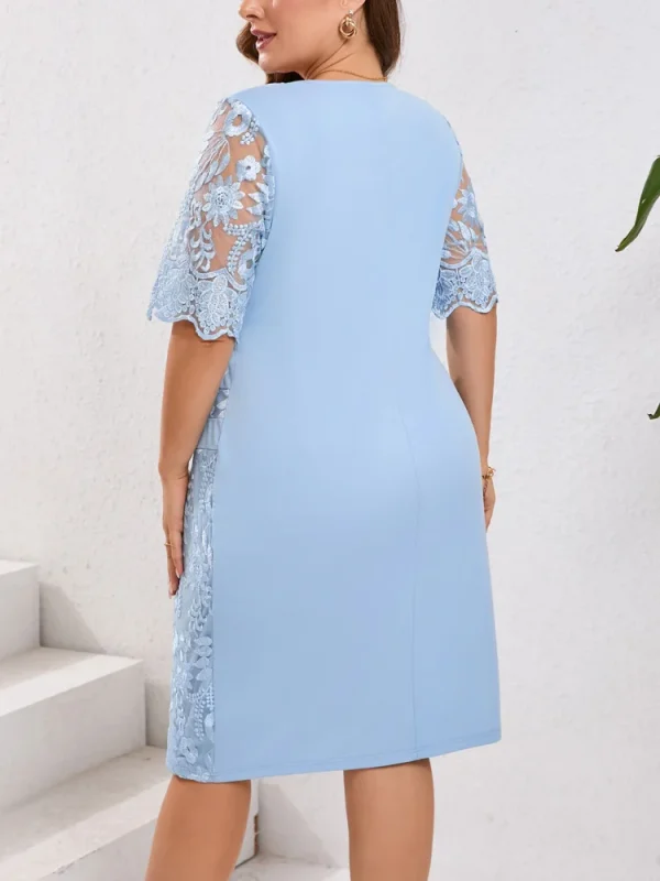 GIBSIE Plus Size Embroidered Lace Half Sleeve O-Neck Dress Women's Summer Autumn Cocktail Party Elegant Bodycon Midi Dresses - Image 2