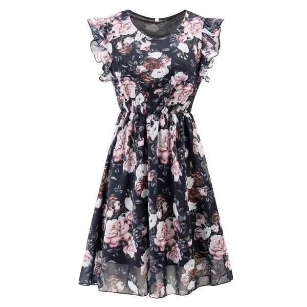 2025 European And American Lace-Up Mini Dress Chiffon Print Short-Sleeved Dress Ruffled Dress For Women Maxi Vestidos Largos - Image 3