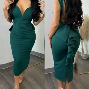 Elegant Dresses for Women Sexy Plunge Ruffle Hem Backless Party Dress 2023 Autumn Summer Spring Fashion Casual