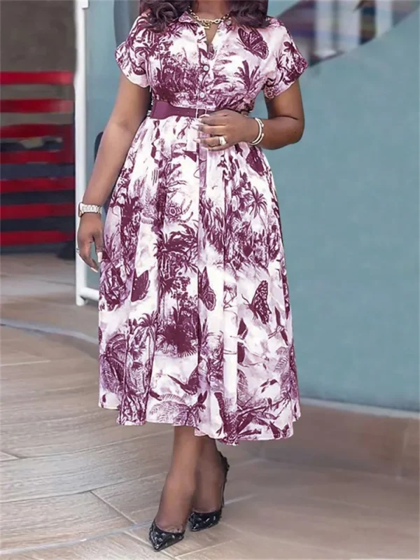 Wmstar Plus Size Dresses for Women New in Summer Elegant Vintage Short Sleeve Print Maxi Dress Wholesale Dropshipping with Belt - Image 2