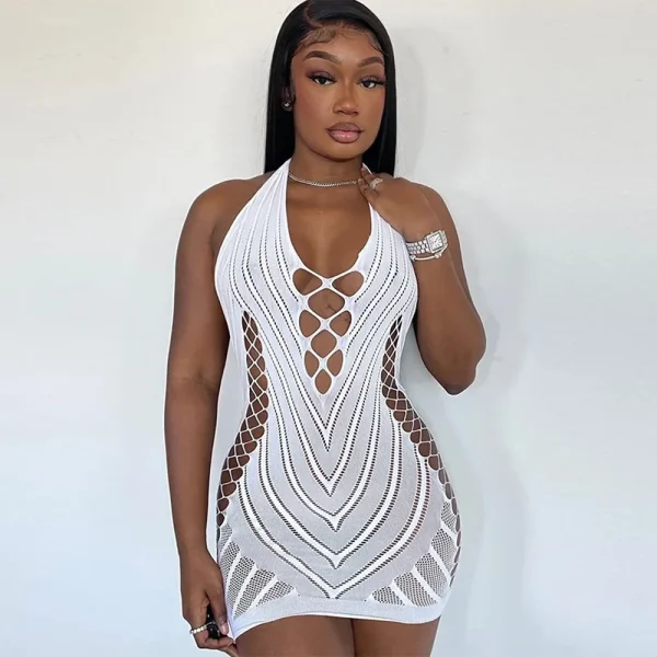Sexy Fishnet Halter Backless Dress Low Cut Tight Pencil Cute Dress Mini Short Dress Nightclub Dance Dress Dresses For Women 2023 - Image 3