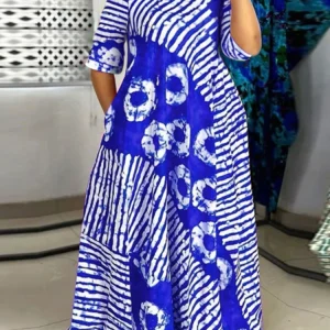 Plus Size Women Bohemian Maxi Dress 2025 Summer Printed Long Sundress VONDA Beach Party Vestidos Half Sleeve Casual Loose Robe