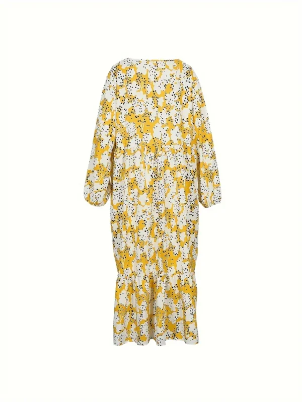Plus Size 2025 Spring and Summer New Women's Flower Lantern Sleeve Waist Dress Elegant Casual Mature - Image 2
