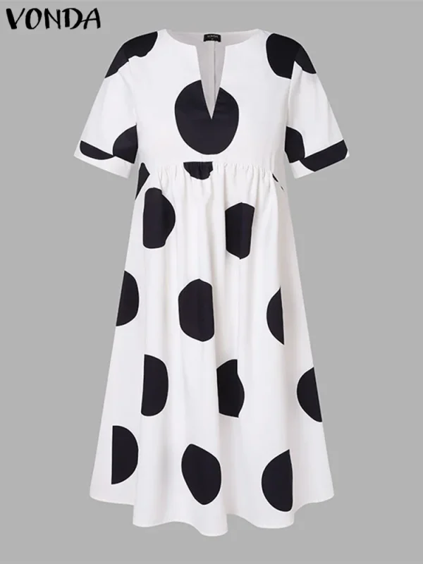 VONDA Plus Size 5XL Women Dress 2025 Summer Bohemian Polka Dot Maxi Long Dress V Neck Party Sundress Vestido Beach Robe Elegant - Image 4