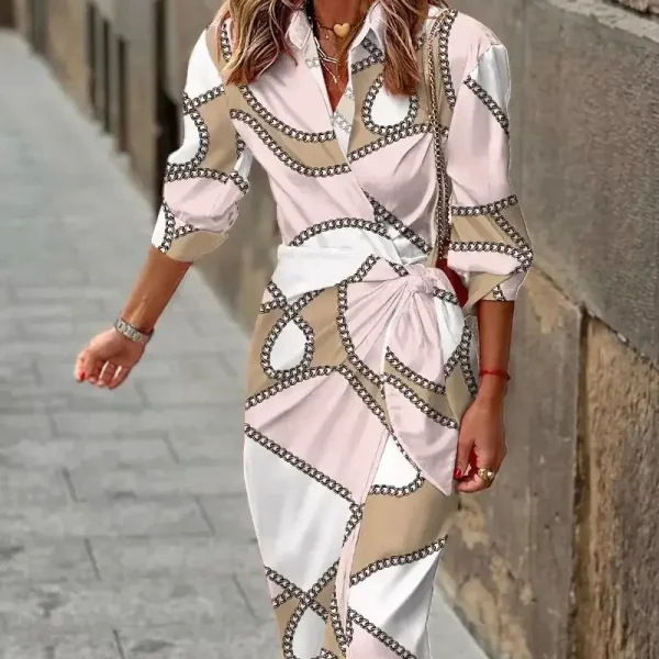 New Women's Spring Summer Printed Long Sleeve Lapel Casual Shirt Dress Ladies Single-breasted Cardigan Irregular Dress - Image 5