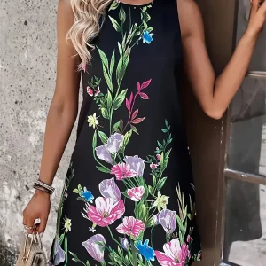 2025 New Womens Dresses Casual Summer Midi Boho Maxi Dresses Vintage Flare Flower Print Sleeveless Dresses Bodycon Short Dresses