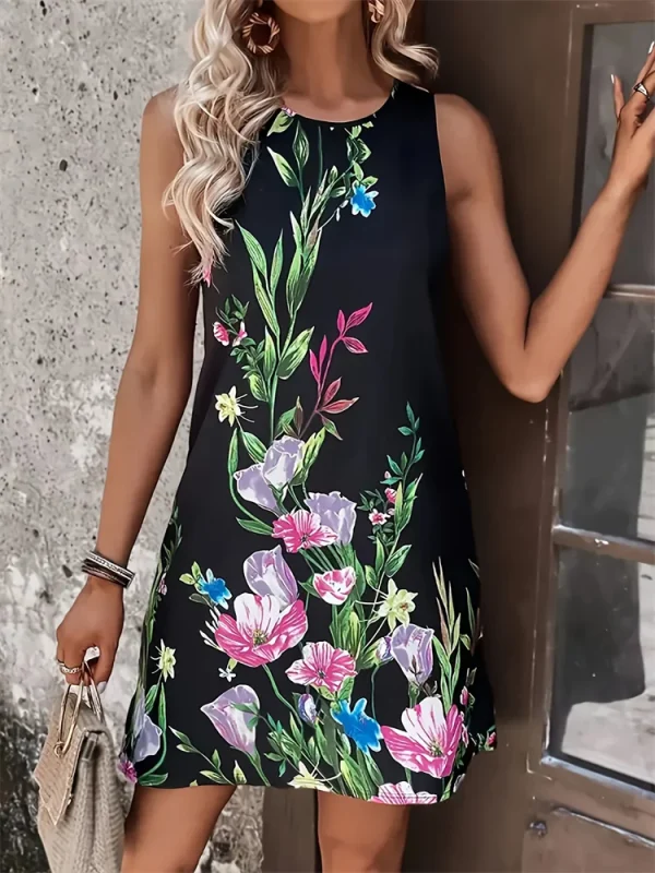 2025 New Womens Dresses Casual Summer Midi Boho Maxi Dresses Vintage Flare Flower Print Sleeveless Dresses Bodycon Short Dresses