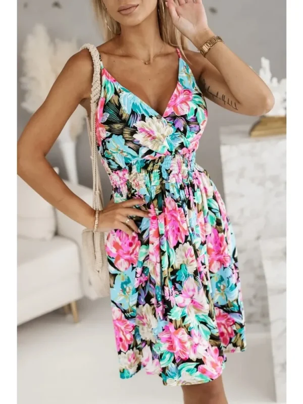 New Fashion Women's Summer Wrap Pleated Dresses Ladies Floral Print Sexy Spaghetti Strap Sling DressBeach Dress A Line Sundress - Image 2