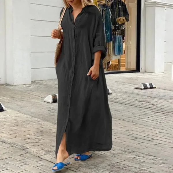 Women's L-5XL Plus Size Oversized Summer Casual Loose Pocket Flip Collar Long Dress Solid Color Casual Button Loose Oversized