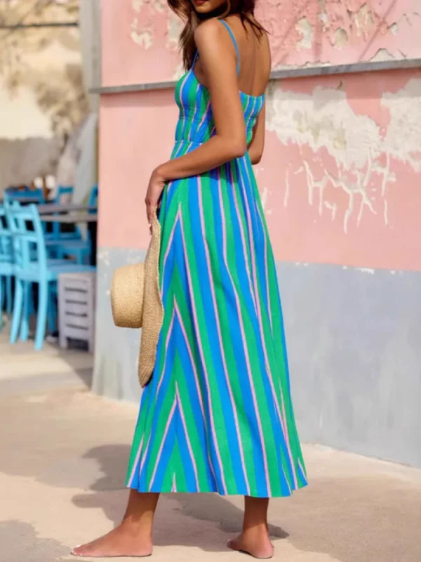 2025 Summer Fashion New Women's Elegant Beach Vacation Dress with Strap Printing Stripe Casual Long A-line Dress - Image 2