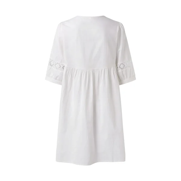 Boho Sundress For Women Casual Summer Lace Dress V Neck Half Sleeve Beach Dress Swing Dress Fashion Loose White Midi Dress - Image 4
