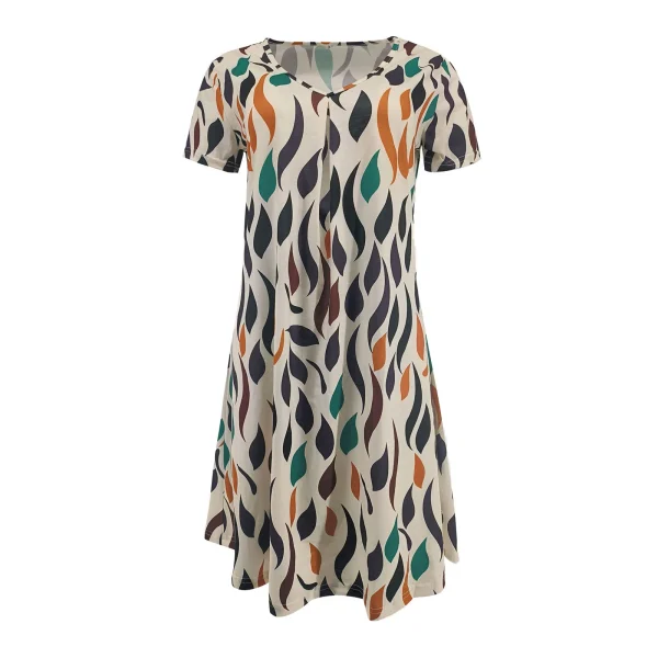 Feather Print Dresses Women Summer 2023 Clothing Short Sleeve V-Neck Mini Dress Elegant Bohemian Trendy Sundress Beach Vestidos - Image 4