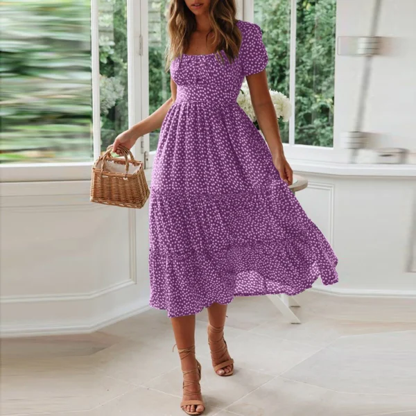 Women'S Summer Dress Fragmented Flower Flare Short Sleeve Casual Flowy Midi Dresses Elegant Temperament Party Vestidos 2025 Hot - Image 4