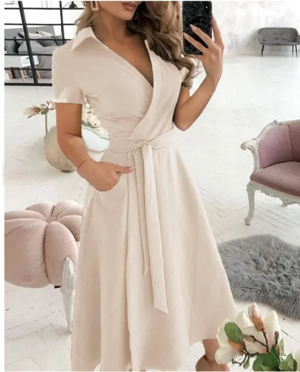 Women's New Short Sleeve Dress Spring Summer Fashion V-neck Printed Bag Hip Dress for Women Temperament Personality Wear - Image 5