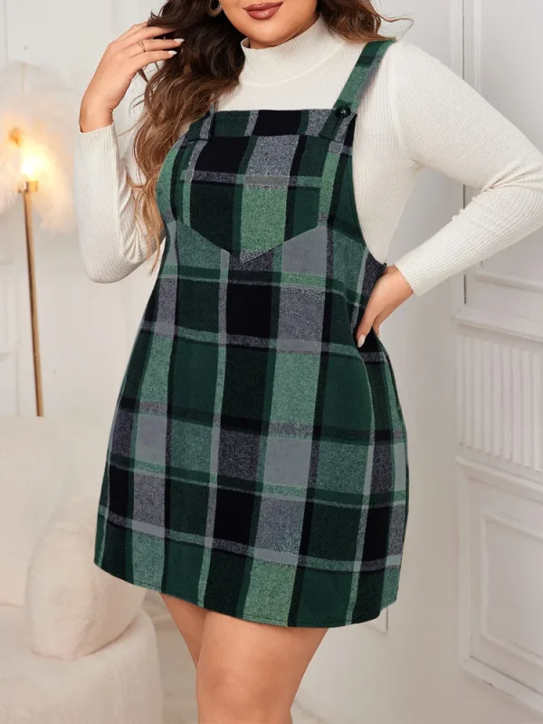 GIBSIE Plus Size Plaid Strap Dress Women New 2025 Autumn Winter Vintage Sleeveless Loose Mini A-Line Dresses Female Vestidos - Image 3