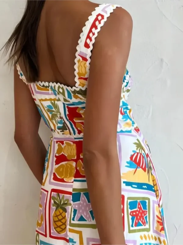Summer Women's New Fashionable Personalized Graffiti Print Sexy Sleeveless Suspended Strap Bra Temperament Lace Dress For Women - Image 4