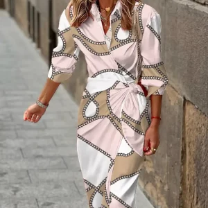 New Women's Spring Summer Printed Long Sleeve Lapel Casual Shirt Dress Ladies Single-breasted Cardigan Irregular Dress