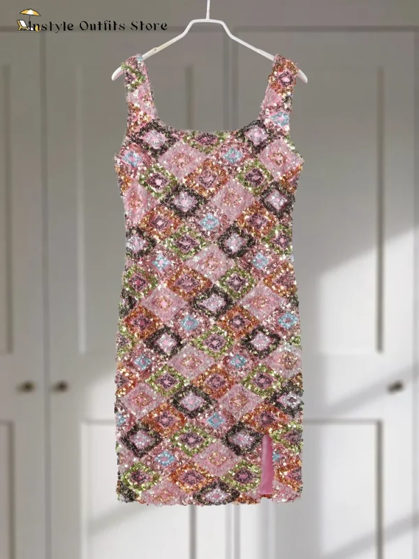Sequined Mini Dresses Women Slim Square Collar Sleeveless Backless Party Dress Lady Summer Shine Robe Woman Holiday Stylish - Image 6