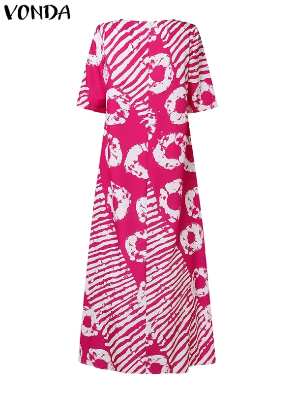 Plus Size Women Bohemian Maxi Dress 2025 Summer Printed Long Sundress VONDA Beach Party Vestidos Half Sleeve Casual Loose Robe - Image 5