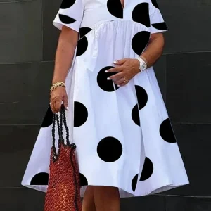 VONDA Plus Size 5XL Women Dress 2025 Summer Bohemian Polka Dot Maxi Long Dress V Neck Party Sundress Vestido Beach Robe Elegant
