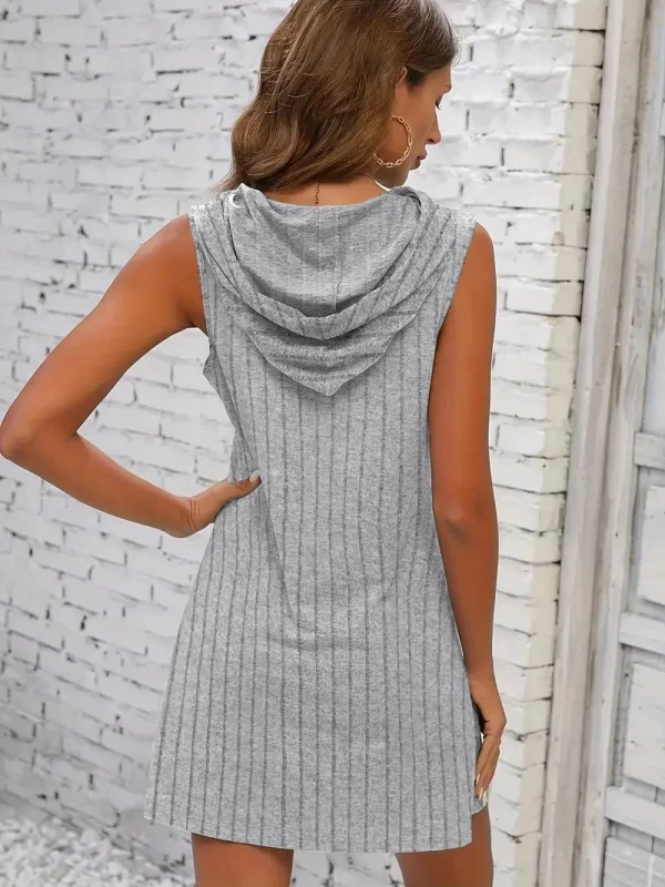 Hooded Sleeveless Dress Short Skirt Drawstring Casual Summer Sweater Dress - Image 3