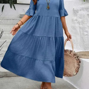 Summer Dresses for Plus Size Women Solid Color Bohemian Dress Maxi Elegant Fashion Fit and Flare Dresses Wholesale Dropshipping