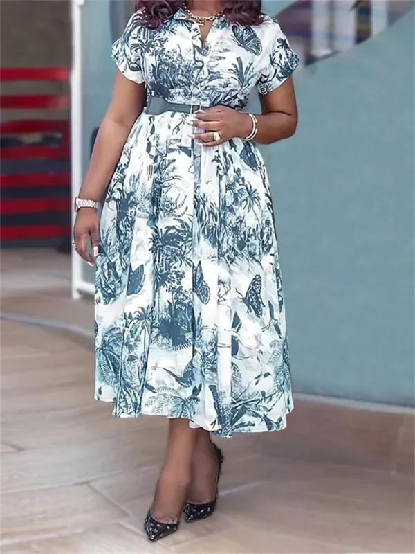 Wmstar Plus Size Dresses for Women New in Summer Elegant Vintage Short Sleeve Print Maxi Dress Wholesale Dropshipping with Belt - Image 4